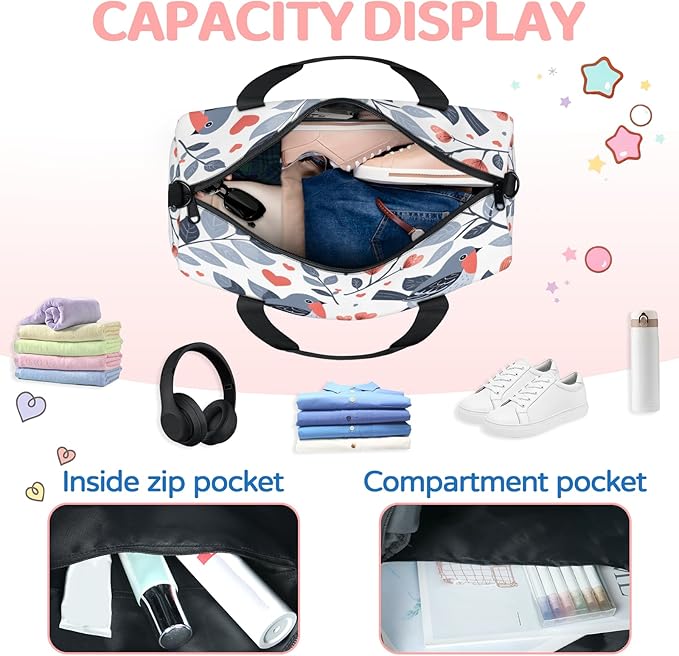 Birds Print Travel Duffle Bag for Women Men, Overnight Weekender Bag, Carry on Tote for Sport Gym