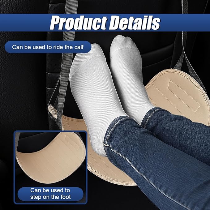 YoRise Car Seat Foot Rest for Adult, Auto Rear Seat Hanging Supportive Foot Hammock with Adjustable Strap, Portable Vehicle Footrest Pad for Air Travel, Office Use, and Car Trips (Beige)