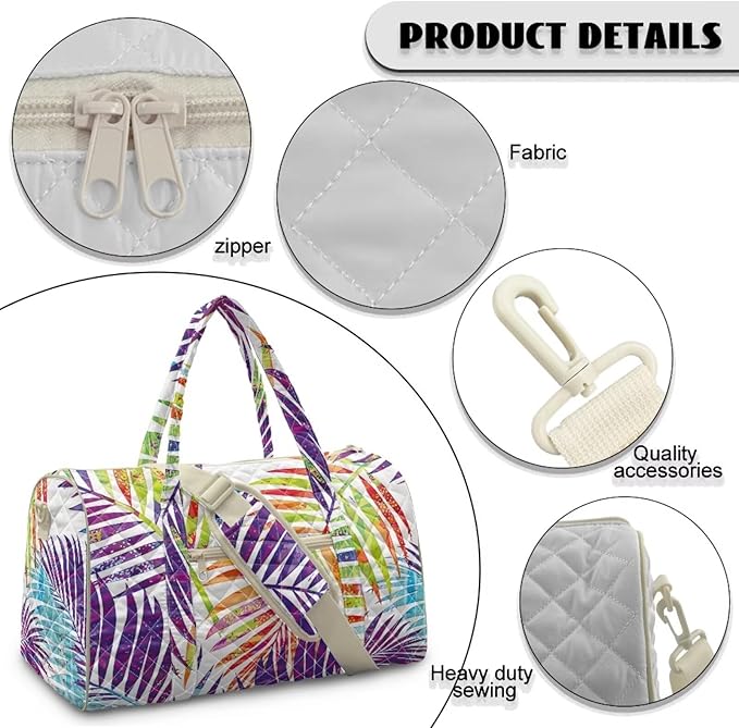 COEQINE Colorful Tropical Leaf Purses for Men Travel Quilted Duffle Print Travel Gym Bag Large Packable Travel Bag