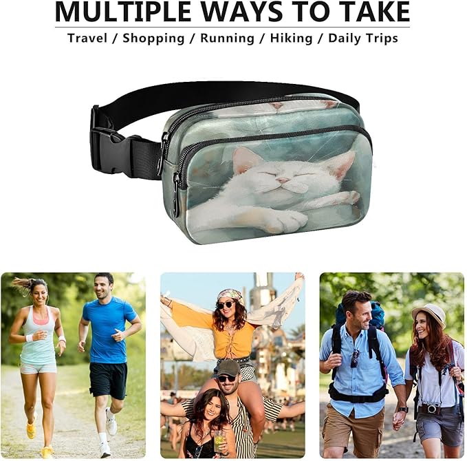 Cat Sleep on Sofa Fanny Pack for Women Men Water Resistant Fashion Waist Packs with Adjustable Strap Belt Bag for Travel Workout Jogging Hiking 21220670