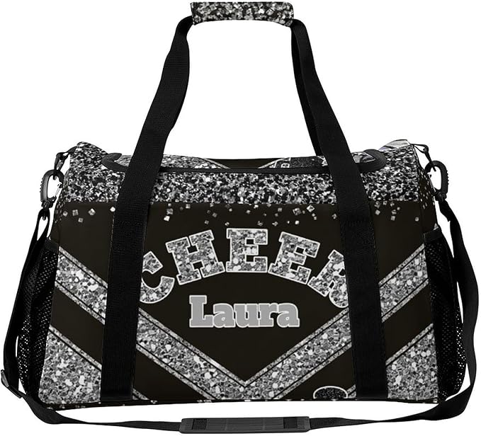 Personalized Cheer Bag Gifts for Girls Sport Cheerleading Gym Travel Duffel Bag Overnight Weekender Bags with Name (Gray)