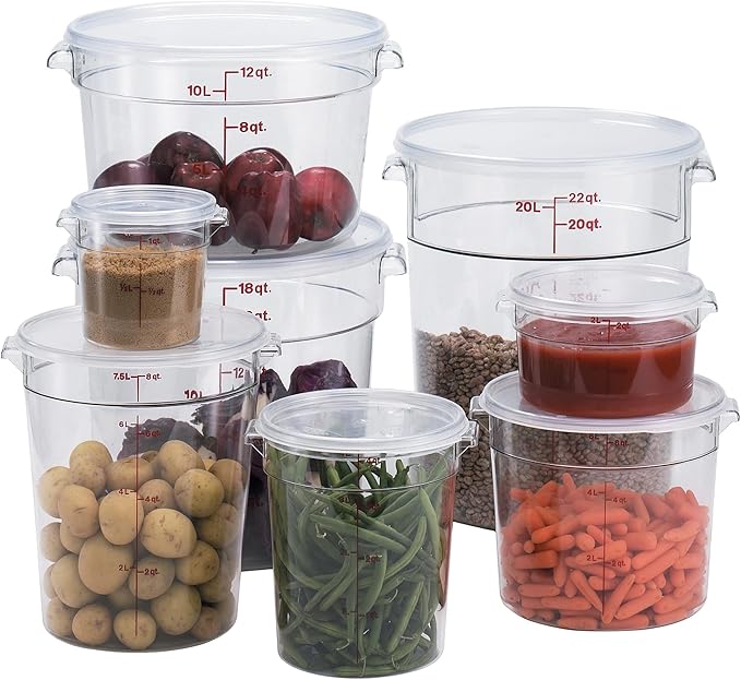 Cambro RFSCW8135 9-15/16" Top Diameter x 10-7/8" Height, Camwear Clear Polycarbonate Round Food Storage Container (Cover Sold Separately), 8 Quart