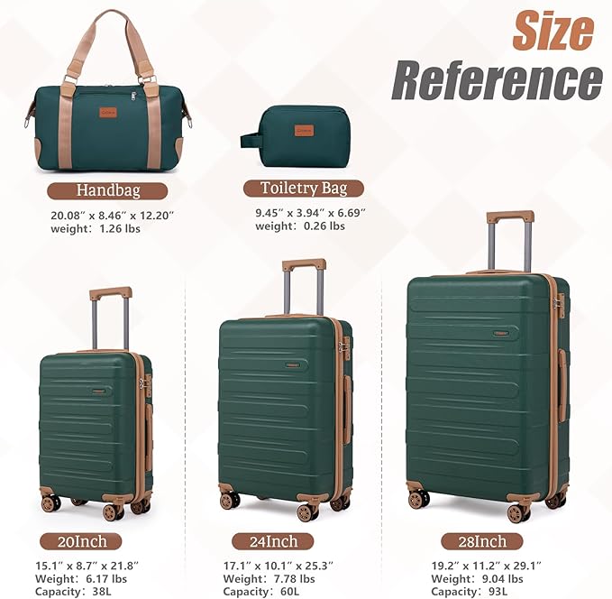 Luggage Sets 5 Piece Durable Suitcase Set with Spinner Wheels, Hard Shell Carry on Luggage with TSA Lock, Large Checked Travel Suitcases for Men and Women