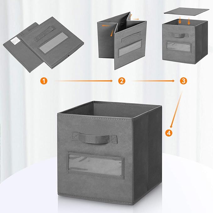 artsdi 11 Inch Storage Cube,Storage bin (Set of 10) Foldable Fabric Cube Storage Bins with 10 Labels Window Cards & a Pen,Baskets Containers for Shelves,Closet Organizers Box for Home & Office,Gray