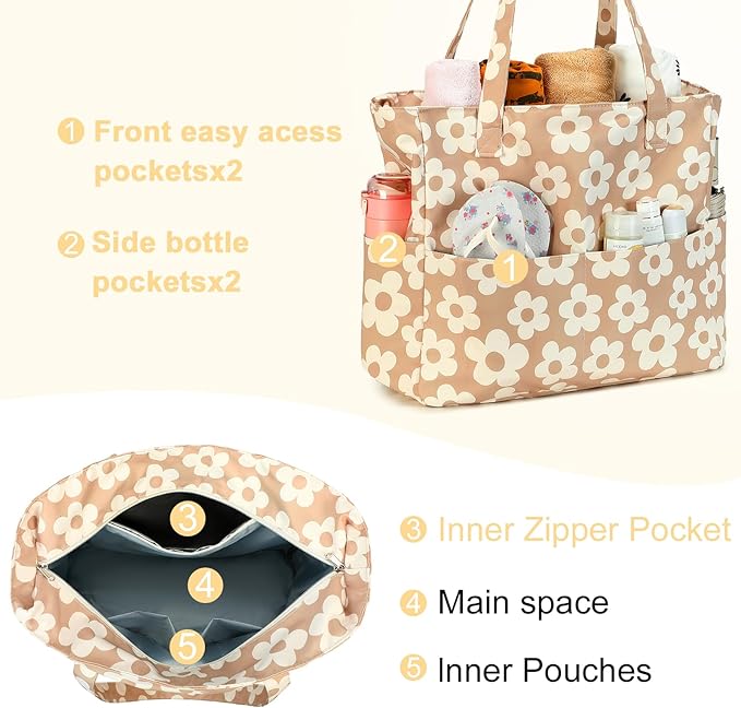 LEDAOU Large Beach Bag Women Waterproof Sandproof Zipper Beach Tote Pool Bag for Swim Gym Grocery Travel with Wet Pocket | Waterproof, Sandproof, Zipper, Pool, Gym, Grocery