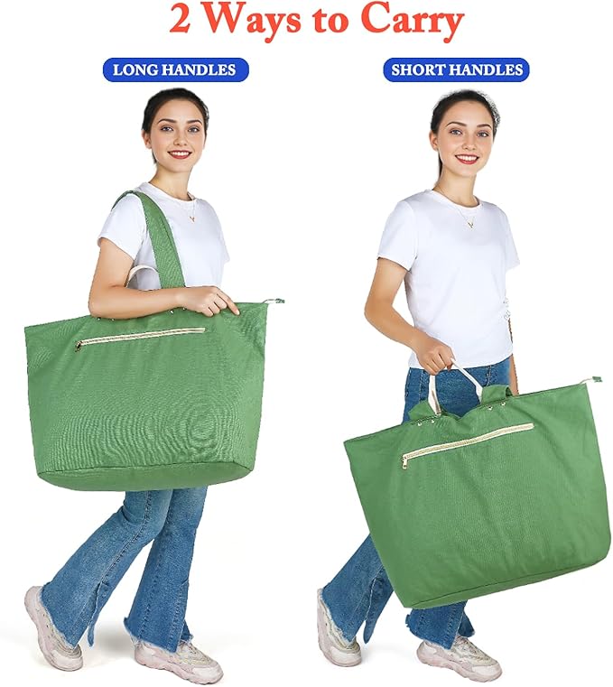 Large Canvas Beach Bag for Women, Beach Bags Waterproof Sandproof with Zipper & Wet Bag Cruise Essentials