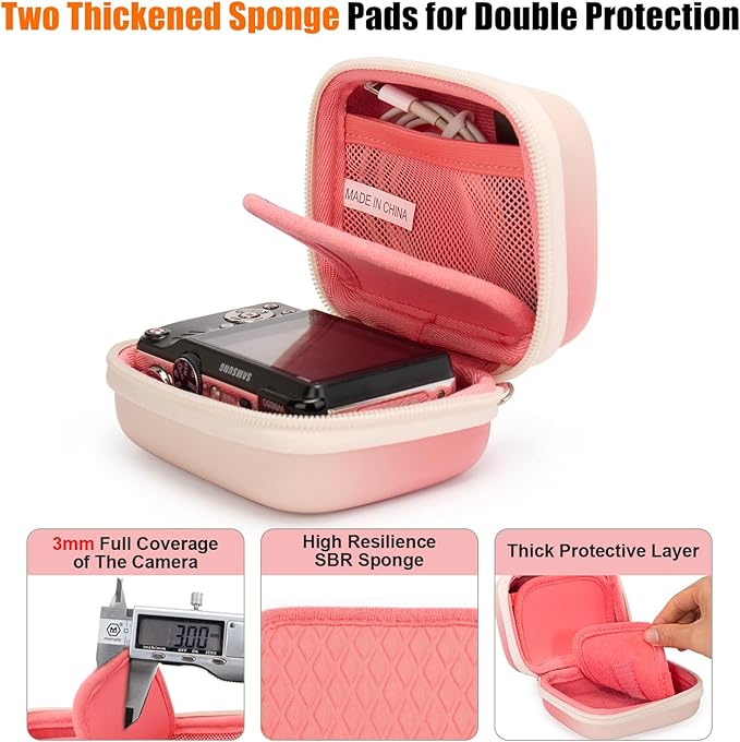 Cwatcun Digital Camera Case, Small Camera Pouch Carrying & Protective Case for AbergBest 2.7" LCD Kodak Pixpro/Canon PowerShot ELPH 180/190 / DSCW830 Travel Cameras, Waterproof Shockproof Case, Pink