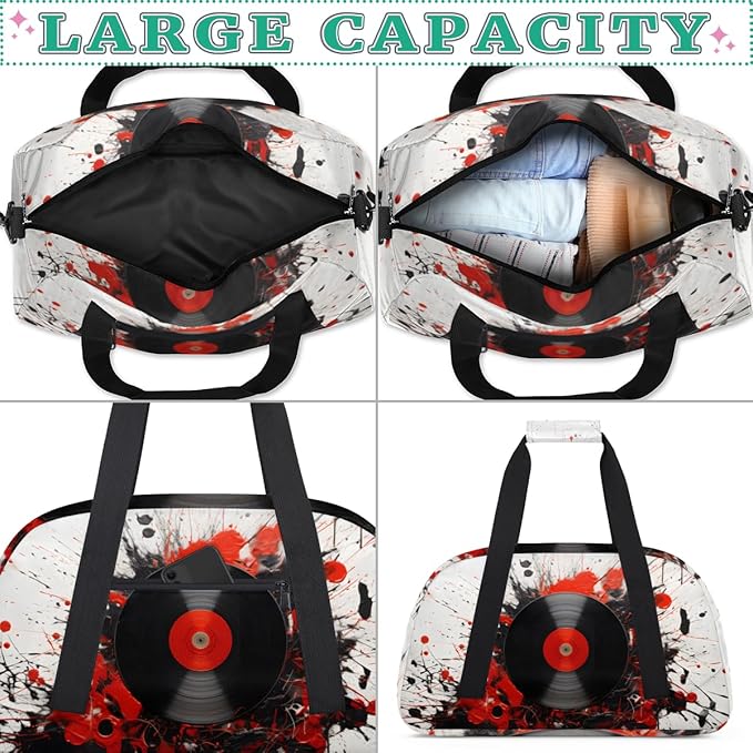 Black Records DJ Gym Travel Duffle Bag for Women & Men with Front Zipper Pocket for Sports, Overnight, Weekender, Carry On,Workout & Dance Bag,Graffiti Records,18.9 * 8.7 * 10.6 in