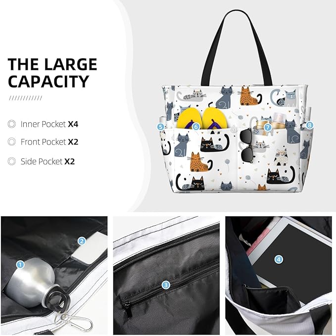 Large Beach Bag for Women Waterproof Foldable Travel Shoulder Tote Bag with Pocket for Weekender Pool Vacation