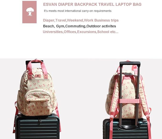 Diaper Bag Backpack, Large Capacity Multifunction Baby Essentials Fashion Travel Pack Linen Canvas office Laptop Bag (Corduroy Cute Flower)