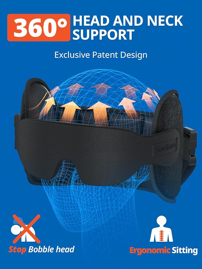 Upgraded Travel Pillow, Airplane Head Strap for All Heights, 360° Head Support, Airplane Pillow with 3D Sleep Mask, Light Blocking, Long Flights Essentials Headrest, Stop Bobblehead, Red