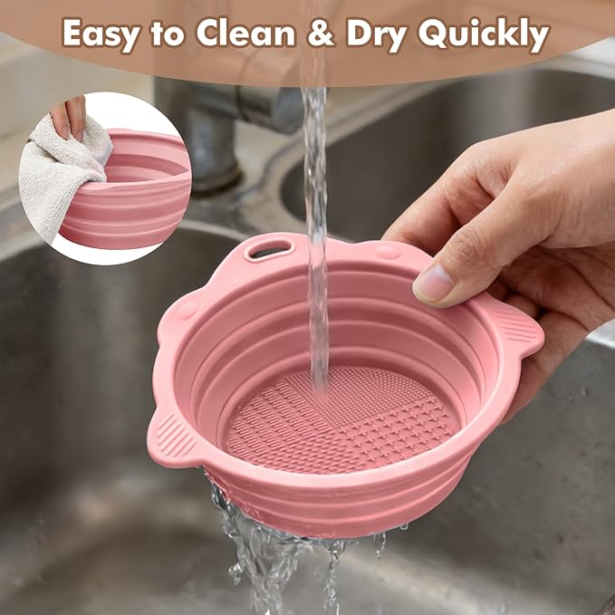 Collapsible Dog Bowls 2 Pack, Silicone Dog Bowl for Small Dogs, Dog Travel Bowl with a Lanyard Hole, Puppy Bowls for Water and Food, Travel Pet Bowls Blue & Pink, 11.3oz × 2