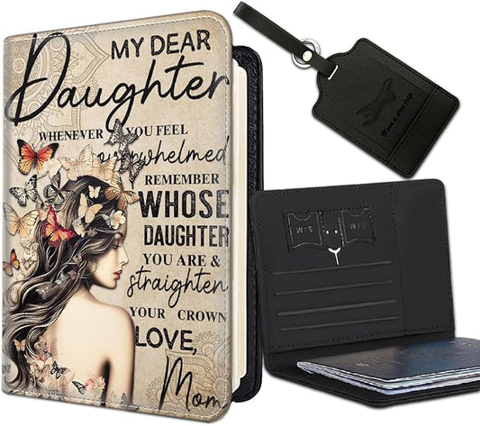 Passport Holder Women Wallet with Luggage Tag, Leather Passport Cover with RFID Blocking, Travel Accessories Multi Card Slot Passport Case for Men，Butterfly Girl