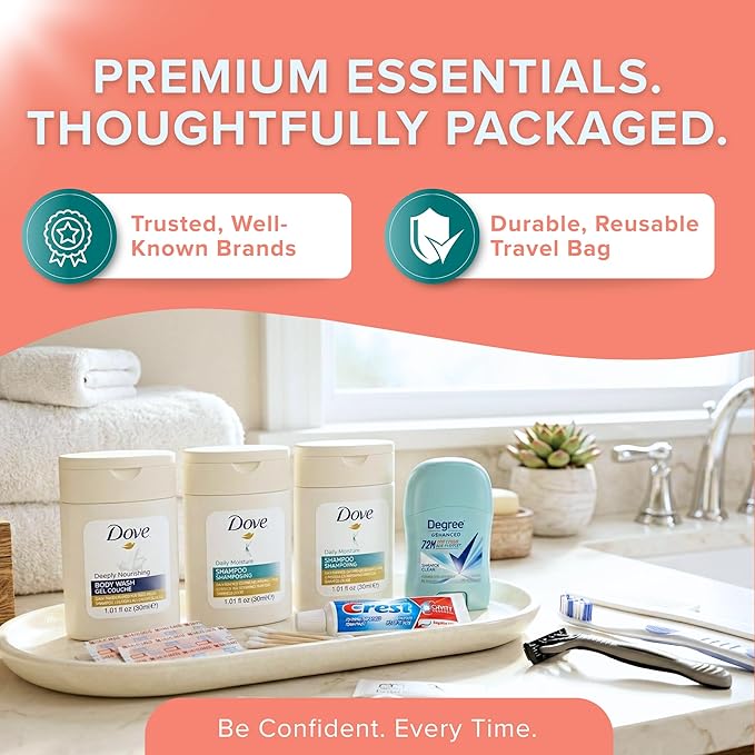 Trektote 12-Piece Women’s Travel Hygiene Kit with Toiletries & Grooming Essentials, TSA-Compliant, Clear Cosmetic Bag, Available in Bulk