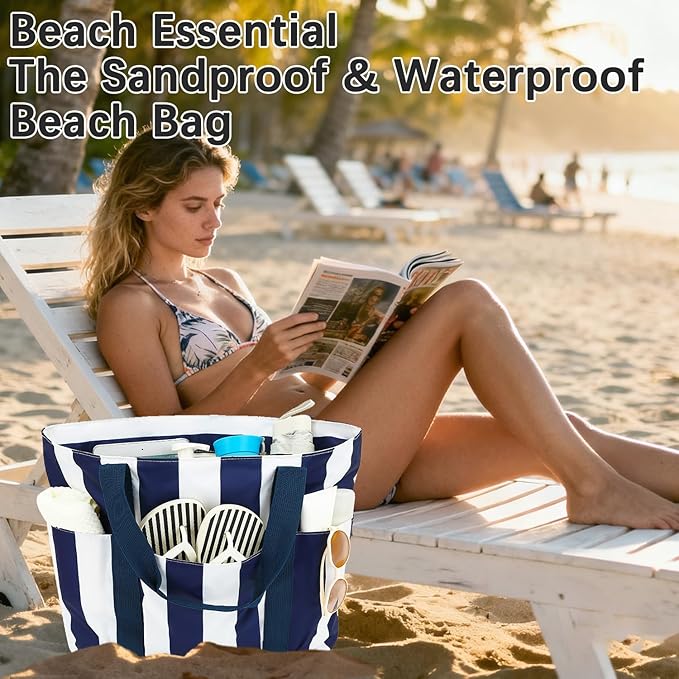 Fammart Waterproof Beach Bag for Women with Wet Pocket, Beach Tote Compatible with Stanley Cup for Pool Travel Cruise