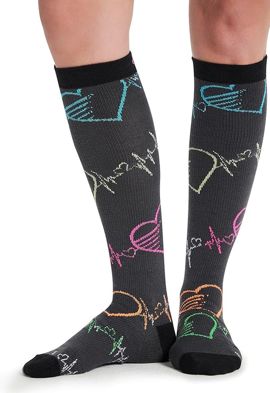 Cherokee Women's 10-15mmHg Compression Socks – Fun Print Knee Highs with Light Support, Soft Feel - PRINTSUPPORT