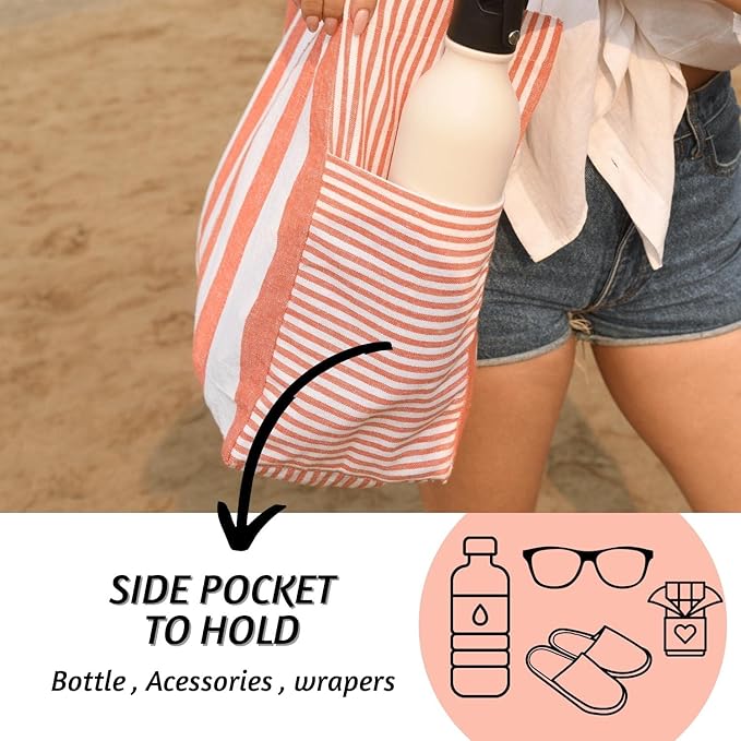 Folkulture Beach Bag For Women | 17 x 14 Inch - 100% Cotton Beach Tote Bag With Zipper Pocket Inside, Large Woven Pool Bag