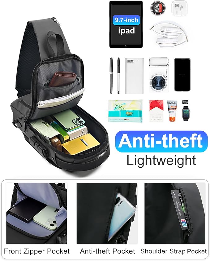 Sling Bag for Men Anti-Theft USB Crossbody Backpack Waterproof Chest Daypack | Anti-Theft, USB, Waterproof