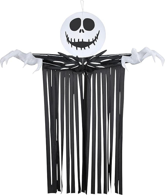Gemmy Airblown Door Hanger Jack Skellington Head w/Streamers, 6.5 ft Tall, Black