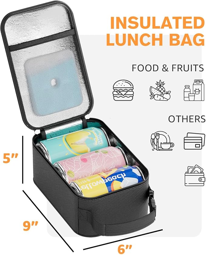 HowFly Small Lunch Box for Men- Small Insulated Snack Bag for Kid - Mini Cooler Bag Resuable Freezable Lunch Bags Thermal Lunchbox for Women Kids Work - Black
