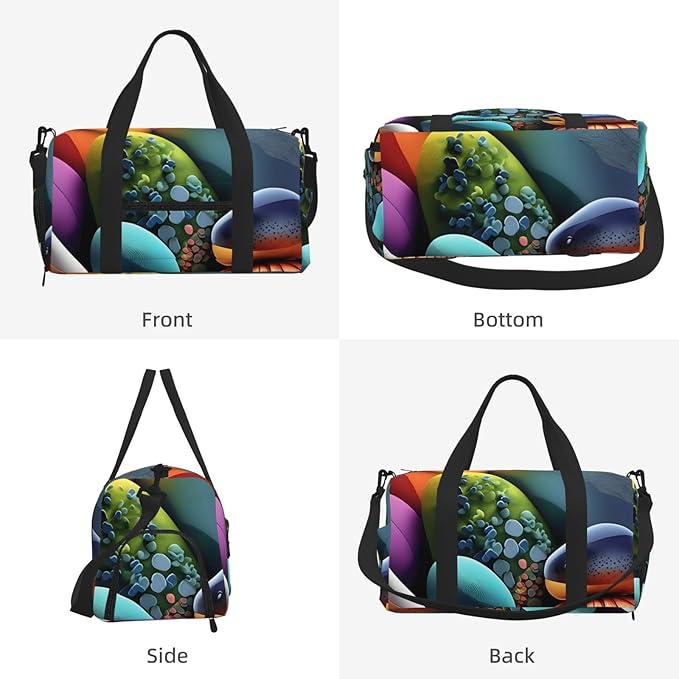 Coloured stones Print Gym Bag with Shoe Compartment for Women Men, 17.7in Sports Duffle Weekender Tote, Overnight Travel Duffel Bag Carry On