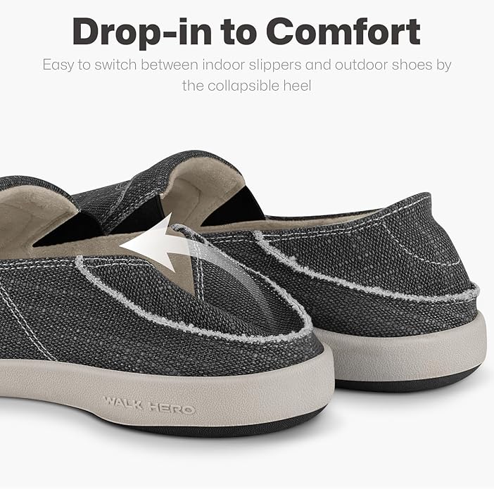 Mens Slip On Shoes, Canvas Mens Loafers with Arch Support, Orthopedic Mens Boat Shoes for Plantar Fasciitis, Indoor & Outdoor Walking Slippers Shoes for Pain Relief
