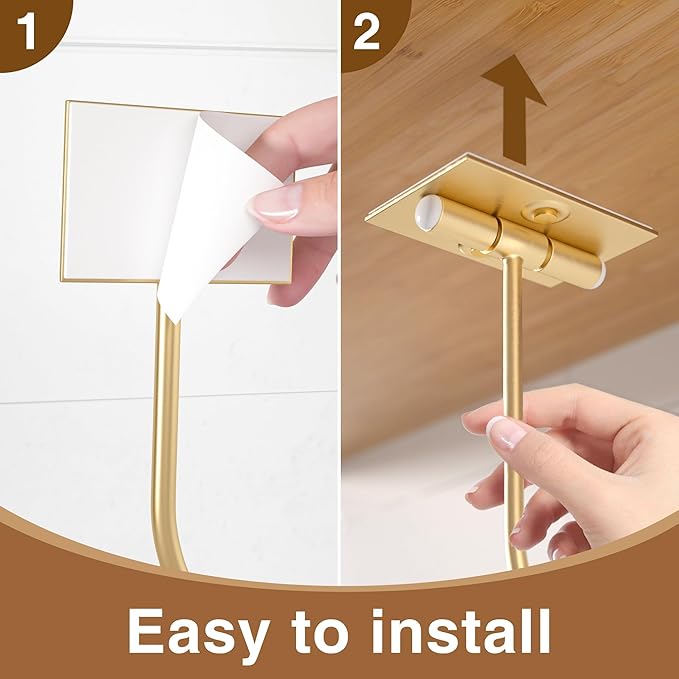 Modern Banana Hanger Hook Under Cabinet: Adhesive Banana Holder, Foldable with Magnets When Not in Use, Under Counter Banana Hook, Stainless, Hold 13 LB, Gold, 2 Pack