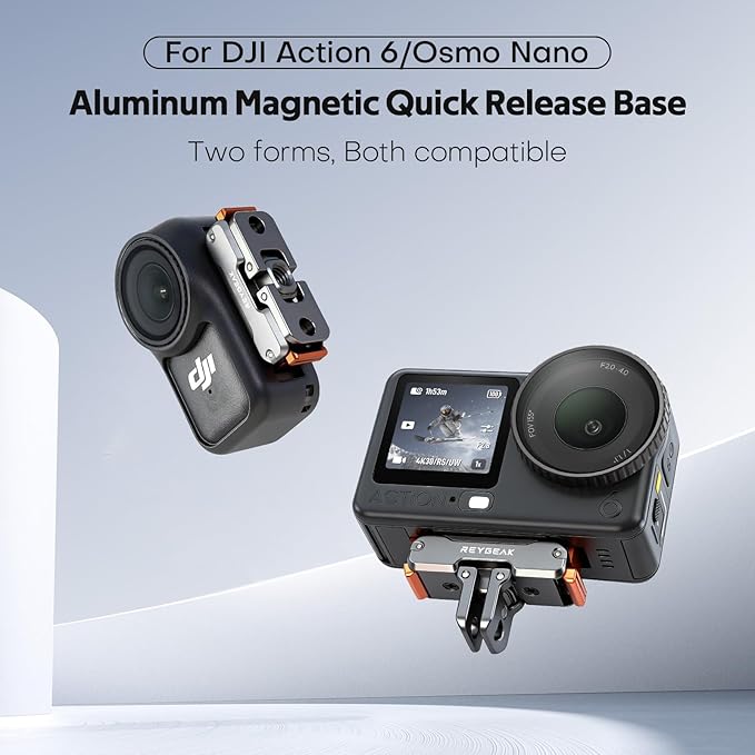 REYGEAK Quick Release Mount for DJI Action 6/Osmo Nano,Magnetic Adapter Base Mount with Dual-Direction Magnet,with 1/4 Screw Hole,Folding Dual-Claws for DJI Osmo Action Camera Accessories