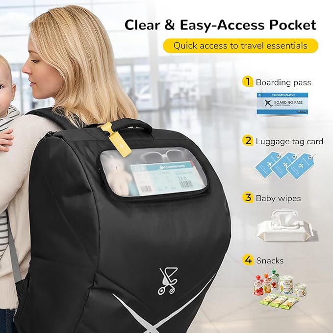 YOREPEK Travel Bag for Doona Car Seat Stroller, Padded Car Seat Travel Bag Backpack for Airplane with Clear Front Pocket, Foldable Car Seat Cover with Mini Pocket for AirTag, Luggage Tag