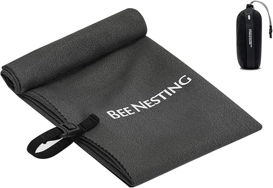 Bee Nesting Ultralight Quick Dry Towels for Backpacking, Microfiber Towel Tavel Accessories for Hiking, Beach, Gym, Swimming, Pocket Sweat Towels(M Black
