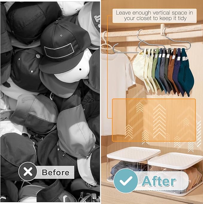 Hat Storage Organizer for Baseball Caps, Lomrsiul Non Slip PVC Coating Hat Rack Hangers for Closet Hat Holder Max 10 Hats Closet Organizers and Storage for Cap Purse Belt Tie Bra Grey 2 Pack