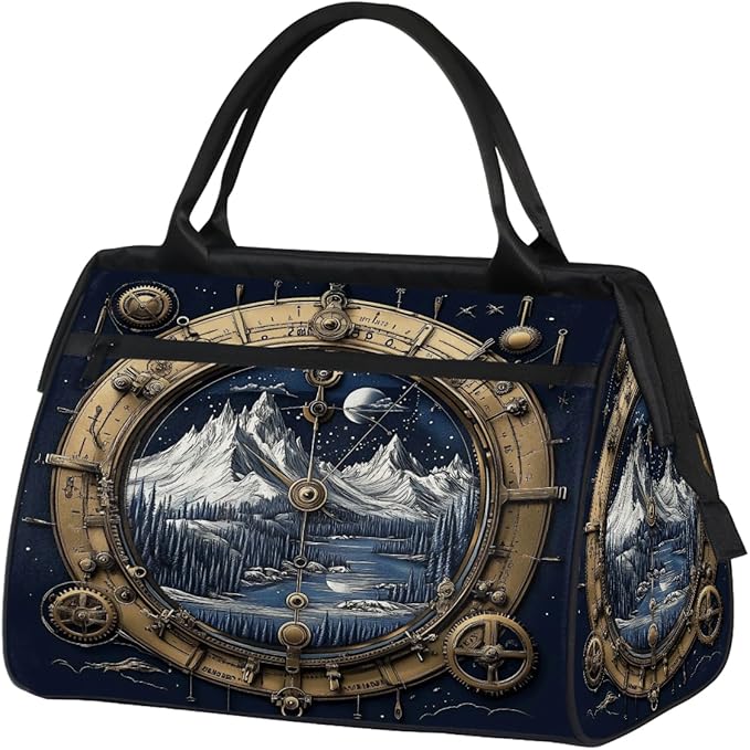 Multipurpose Duffle Bag, Waterproof Carry On Bag with Spacious Design, Retro Compass Mountain Gym Bags, 15.2x8.3x11.6in
