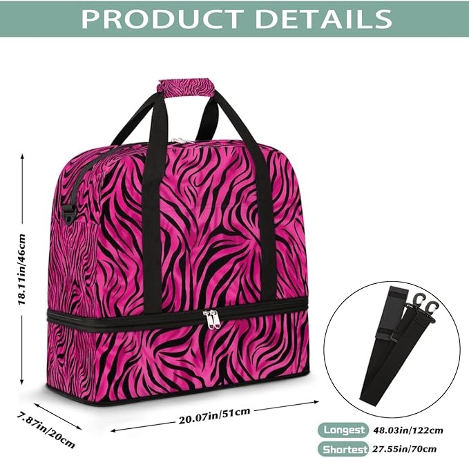 Pink Zebra Print Sports Duffel Bag Lightweight Gym Bag with Shoe Compartment Waterproof Travel Weekender Bag for Women and Men