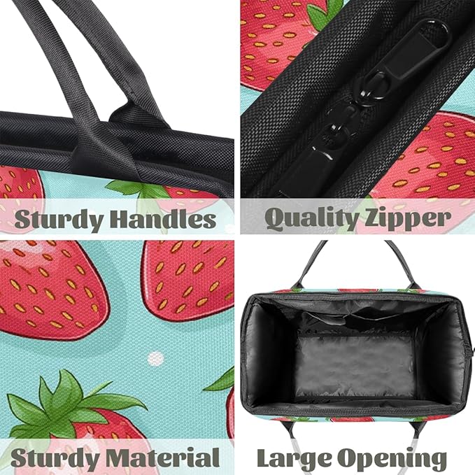 Gym Bag for Women Men, Cute Strawberry Polka Dot Sports Duffel Bags, Waterproof Travel Weekender Overnight Carry On Tote Bags for Travel Sports