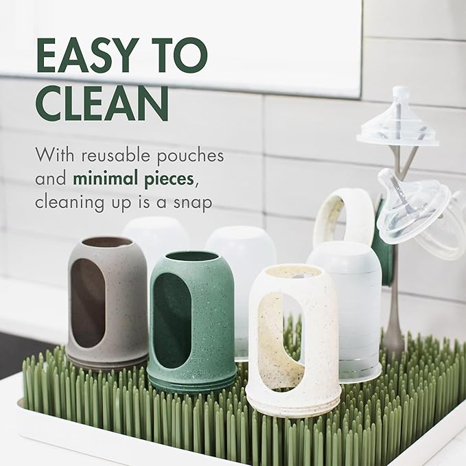 Boon Nursh Bottles - Silicone Baby Bottles Help Ease Colic Symptoms - Reusable Food-Grade Silicone Pouches with Polypropylene Shell - Medium Flow - 8 Oz - Speckle Green