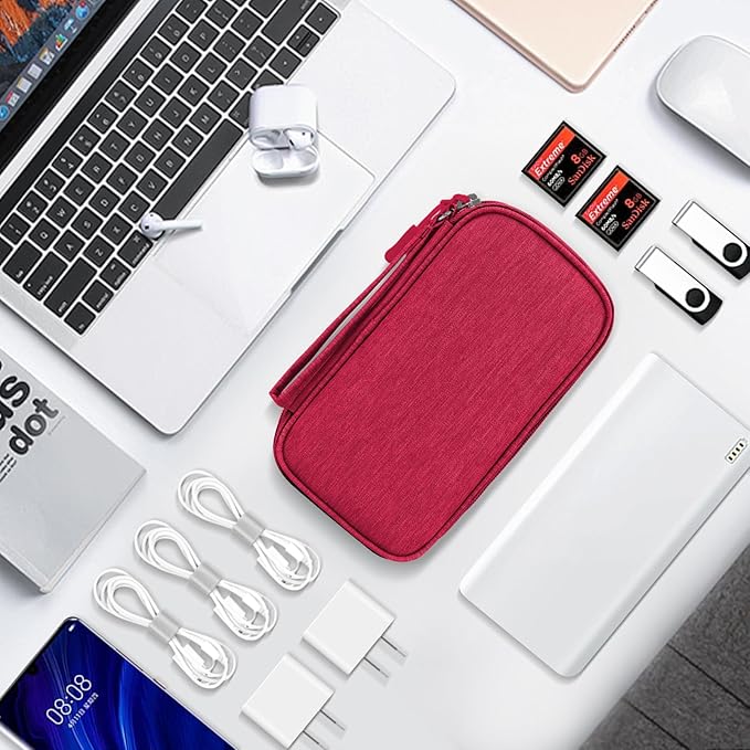 Skycase Electronic Organizer Travel Case - Waterproof Travel Cord Pouches for Organization, Cable Organizer, All-in-One Double Layers Storage Bag for Accessories, Charger, Cable, Wine Red