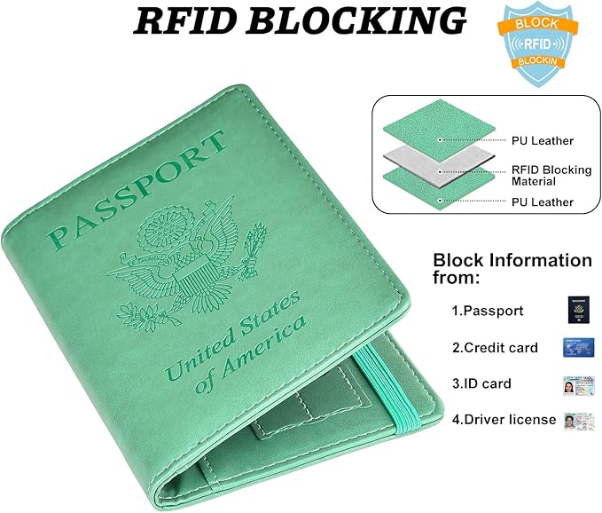 HerriaT Passport and Vaccine Card Holder Combo,Cover Case with CDC Vaccination Card Slot, Leather Travel Documents Organizer Protector, with RFID Blocking, for Women and Men
