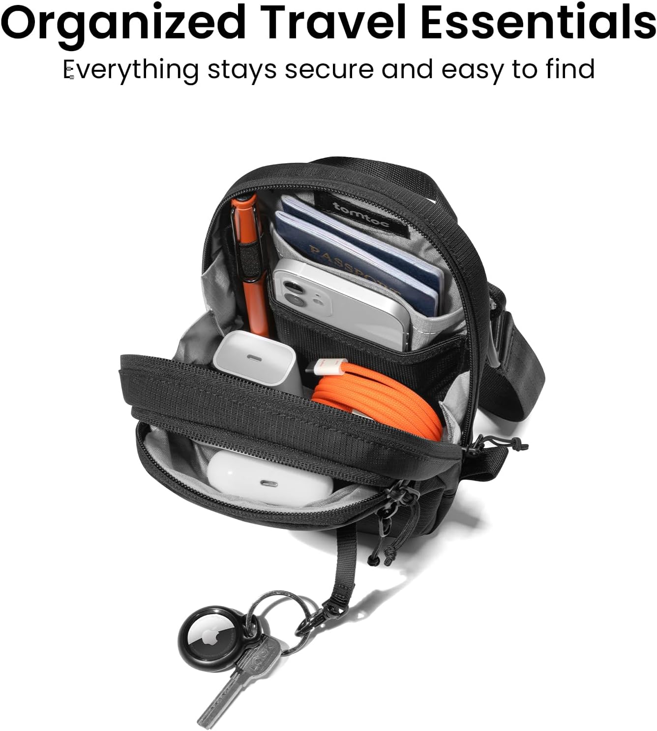 tomtoc Aviator-T37 Travel Crossbody Sling Bag with RFID Blocking, Holds 4-6 Passports with Anti-theft Lockable Zippers, Multiple Pockets for Cards & Documents – Organizer for Daily Use