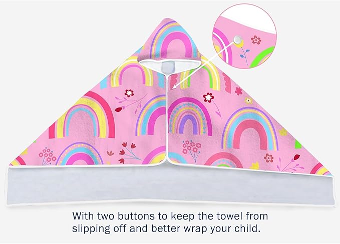 Bonsai Tree Rainbow Hooded Beach Towel for Kids Girls, Cute Unicorn Bath Towel with Hood, Pink Magic Rainbow Microfiber Super Absorbent Soft Poncho Bathrobe for Swin Pool 30”x50”