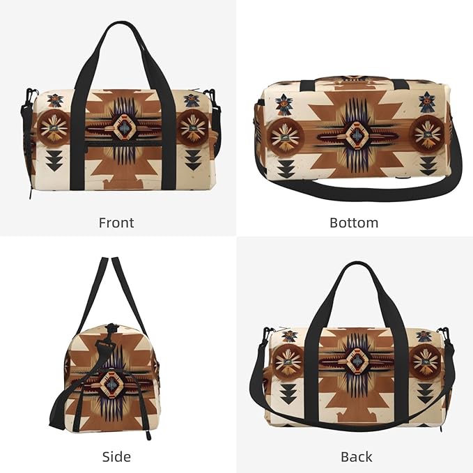 Native American Patterns Print Gym Bag with Shoe Compartment for Women Men, 17.7in Sports Duffle Weekender Tote, Overnight Travel Duffel Bag Carry On