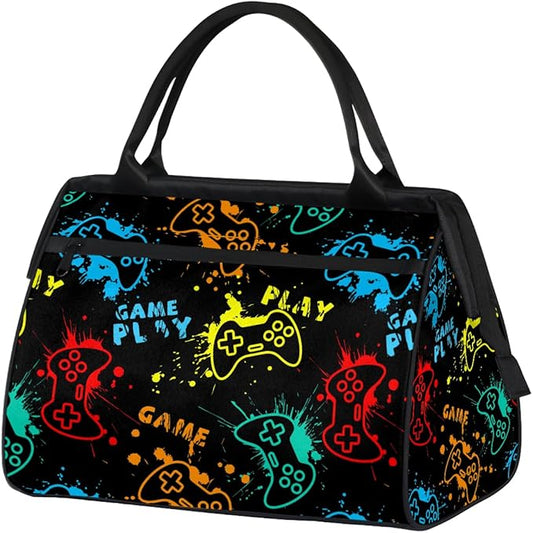 Sports Duffel Bags for Kids - Carry On Travel Gym Bag Waterproof Workout Shoulder Tote for Boys Girls Weekender Overnight Duffel for Swim Dance Camp(Game Video)
