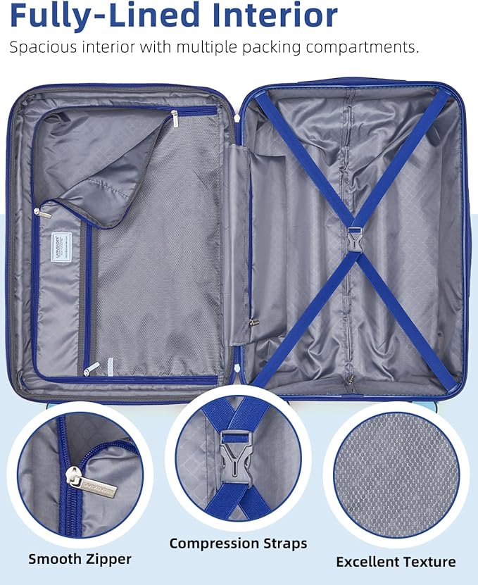 LARVENDER Luggage Sets 6 Piece Hardside Expandable Suitcase with Wheels TSA Lock Double Spinner Wheels, PC+ABS Multicolor Lightweight Travel Luggage Sets for Women, Navy Glow