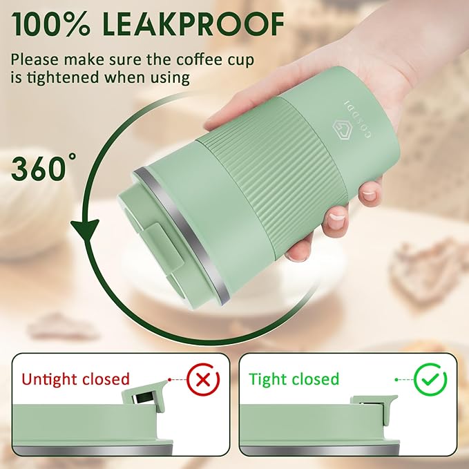 CS COSDDI 12 oz Stainless Steel Vacuum Insulated Tumbler - Coffee Travel Mug Spill Proof with Lid - Coffee Cups for Keep Hot/Ice Coffee,Tea and Beer (3rd light green)