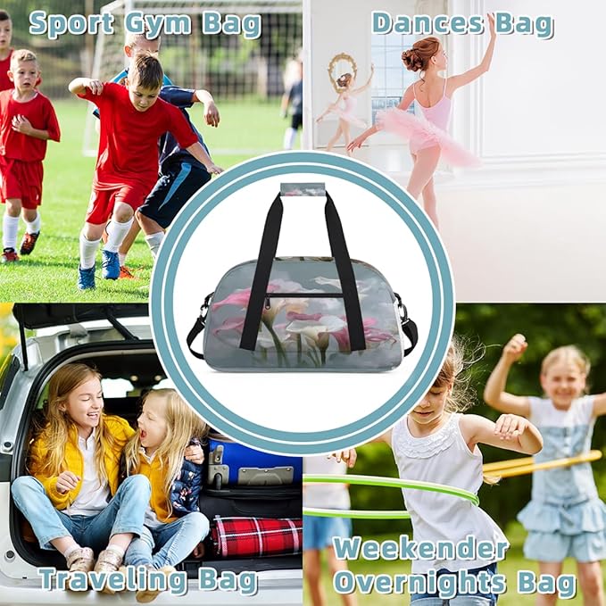 Kids Duffle Bag Girls Boys Watercolor Pink White Calla Lily Flowers Weekender Overnight Bag,Lightweight Duffel Bags for Traveling Gym Sport Dance