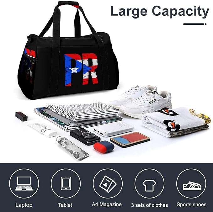 Puertorico P.R. Flag Duffle Bag Gym Bag for Workout Travel Tote with Detachable Straps