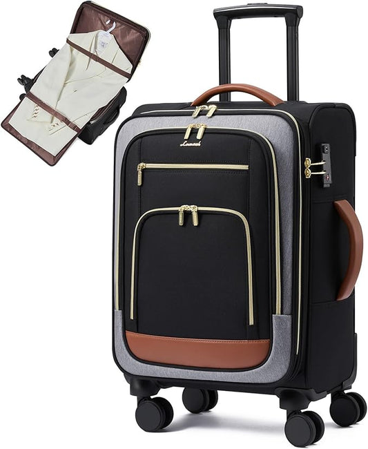 LOVEVOOK Carry on Luggage 22x14x9 Airline Approved, 22 Inch Large Rolling Suitcase with Garment Bag & Spinner Wheels, 49L Lightweight Underseat Carryon Luggage for Women Men Travel with TSA Lock