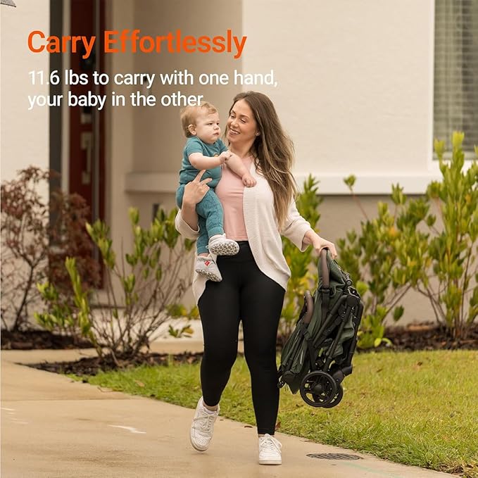 MAMAZING Ultra Air Lightweight Baby Travel Stroller with Carbon Fiber Frame, Compact & Airplane-Friendly, One-Handed Fold, 11.6 lbs, Perfect for Toddlers, Green