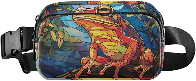 Stained Glass Printed Frog Fanny Pack for Women Men Water Resistant Fashion Waist Packs with Adjustable Strap Belt Bag for Travel Workout Jogging Hiking 21219618