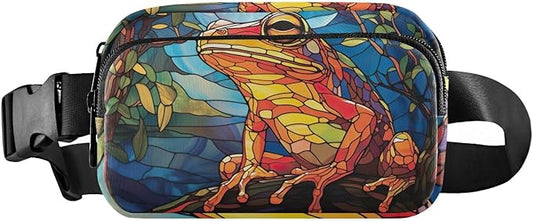 Stained Glass Printed Frog Fanny Pack for Women Men Water Resistant Fashion Waist Packs with Adjustable Strap Belt Bag for Travel Workout Jogging Hiking 21219618