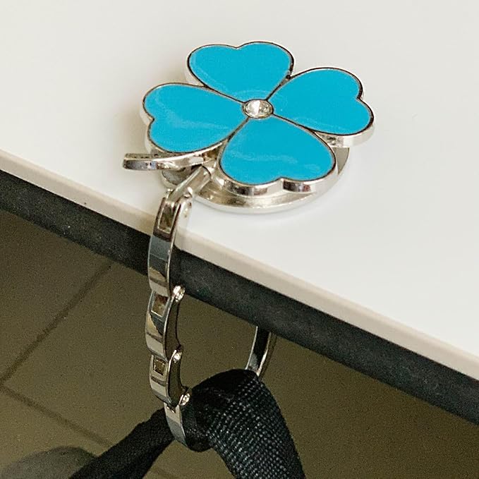 Four Leaf Clover Design Foldable Handbag Hanger Folding Purse Table Hook Holder (Blue)